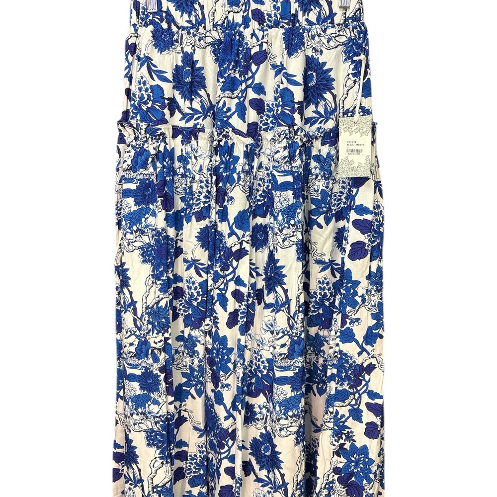 NWT Hyacinth House ISLA Blue & White Floral Maxi Skirt | Elastic Waist | Small - Picture 6 of 10